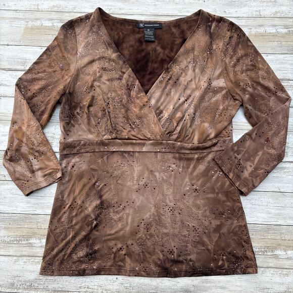 VTG INC Top Med Brown Sequins V Neck Empire Waist Whimsigoth FairyGrunge Stretch - Picture 6 of 9